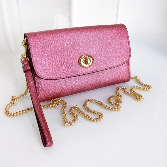 Coach Leather Chain Crossbody Bag Wristlet